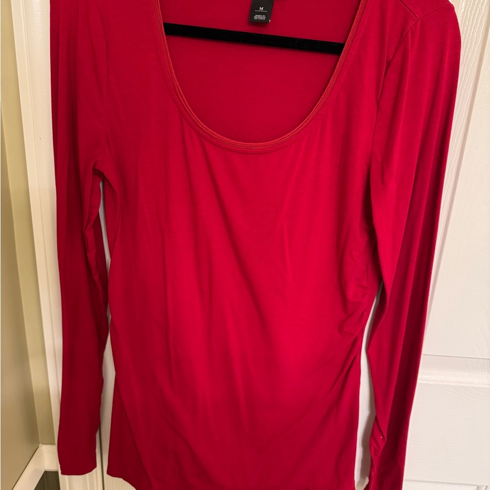 White House Black Market Red Fitted Long Sleeve Blouse